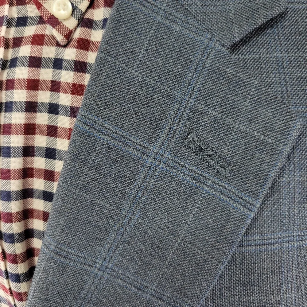 Oak‎ Hill Men's Sport Coat Blazer Two Button Blue Plaid Wool Size 54R